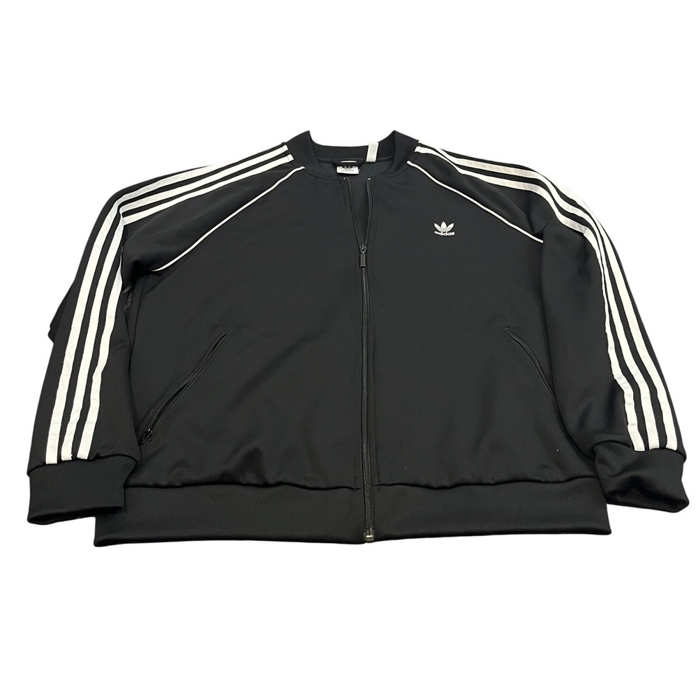 Adidas Track Jacket Mens XL Black White 3-Stripe Trefoil Full Zip SST Raglan